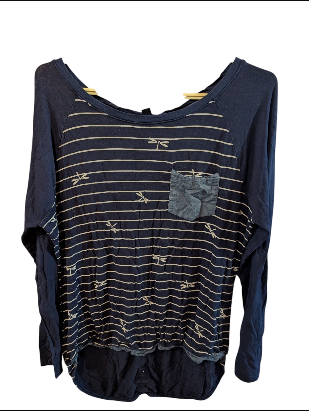 2/22$ Navy Stripe Dragonfly Long-Sleeve Pocket Top